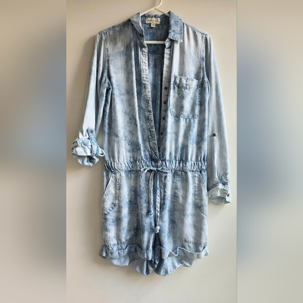 Cloth & Stone Blue Denim Romper with Rolled Sleeves